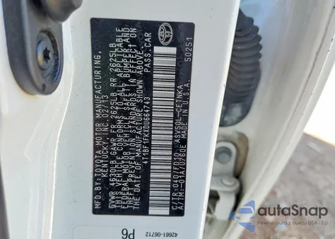 2013 Toyota Camry Le z USA, uszkodzony, nr VIN 4T1BF1FKXDU664743